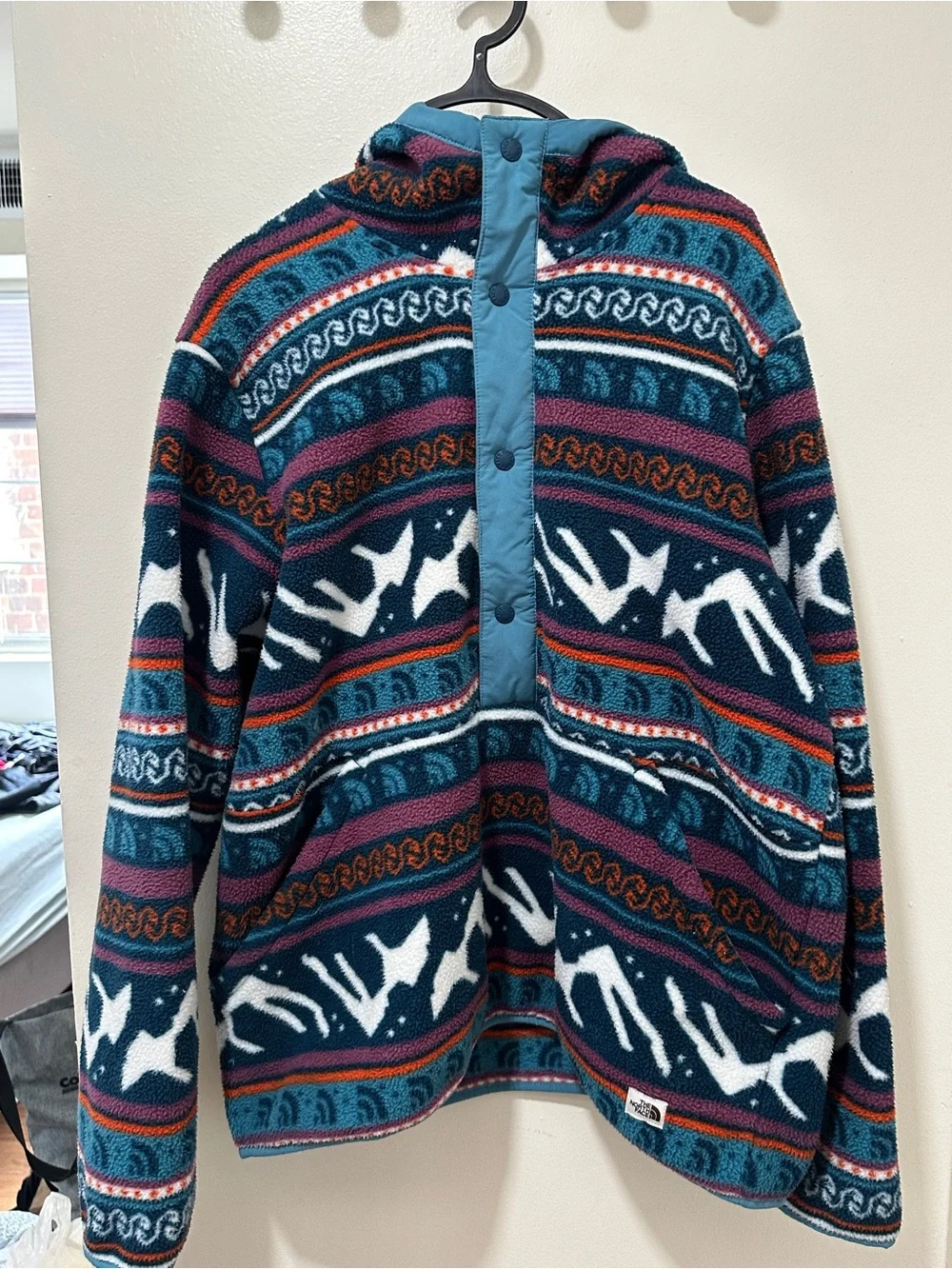 The North Face Multicolor Patterned Fleece Jacket with Light Blue Trim